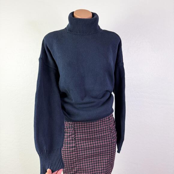 Madewell Ribbed Knit Turtleneck Fishermans Sweater Deep Indigo Minimalist L NWT - Picture 1 of 12